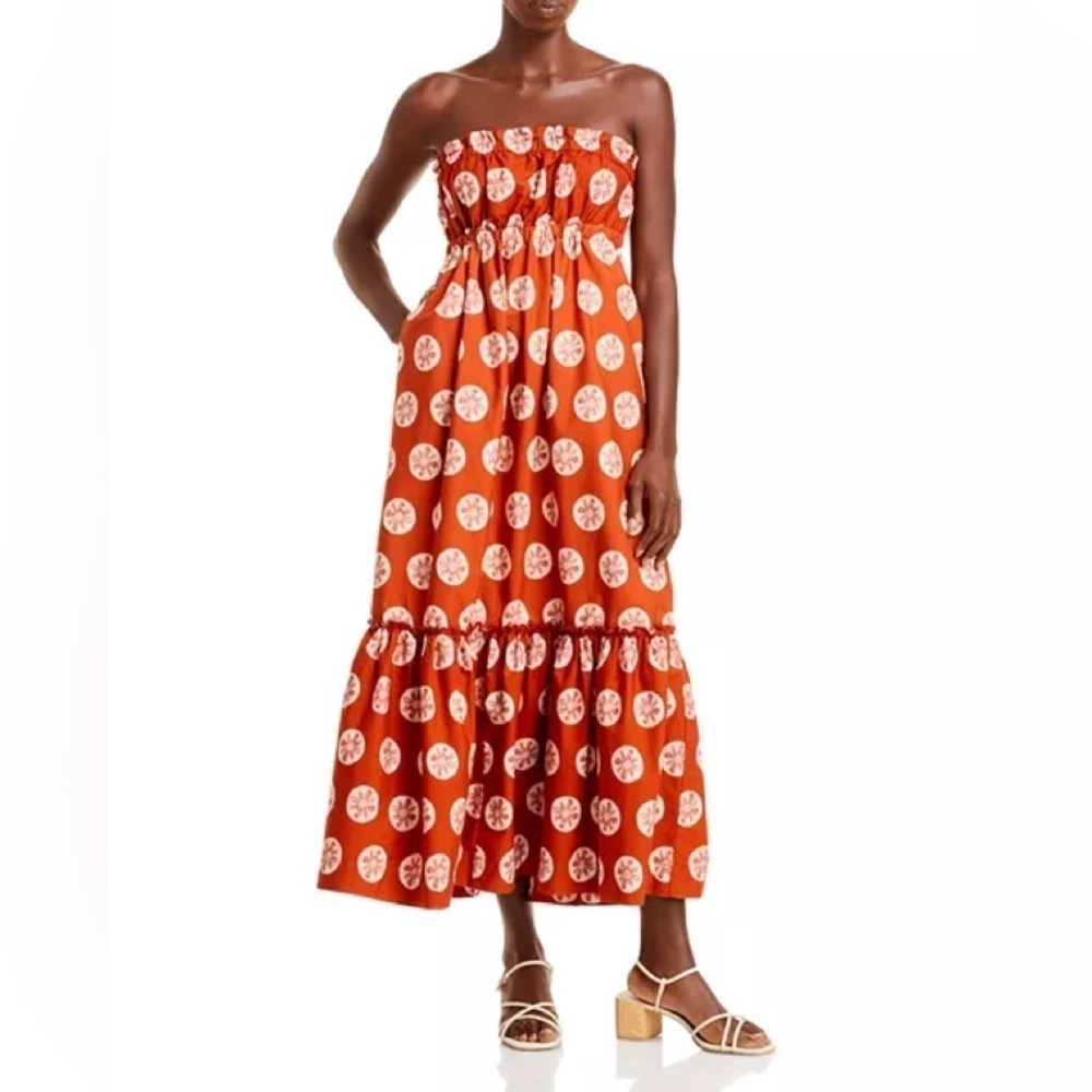 Free People Leanna Baja Bandeau Floral Printed Midi Dress Sz. XS Brick Summer